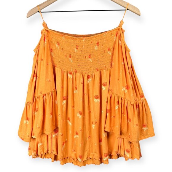 Free People Lana Off Shoulder Tunic Top Women’s Small Golden Poppy Floral NWT - Picture 4 of 11